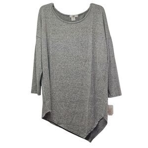 Moa Moa Long Sleeves Top Woman Plus 2X Gray Asymmetrical Hem Tunic Shirt Soft